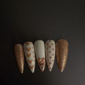 Glittery Brown and White Nail Set